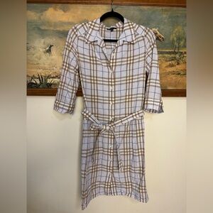 Burberry 100% linen lavender purple plaid dress - size US4 with tie waist